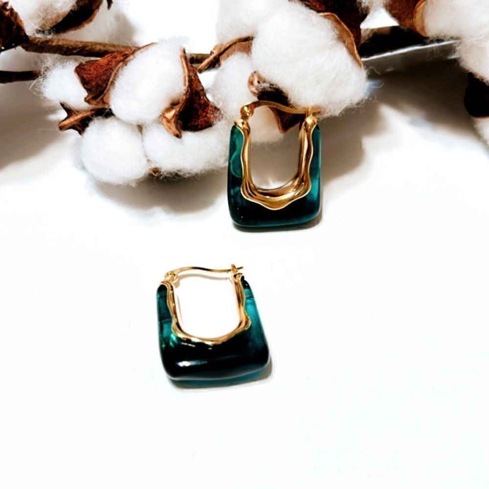 Green crystal  hoop earrings N124 - Picture 3 of 5